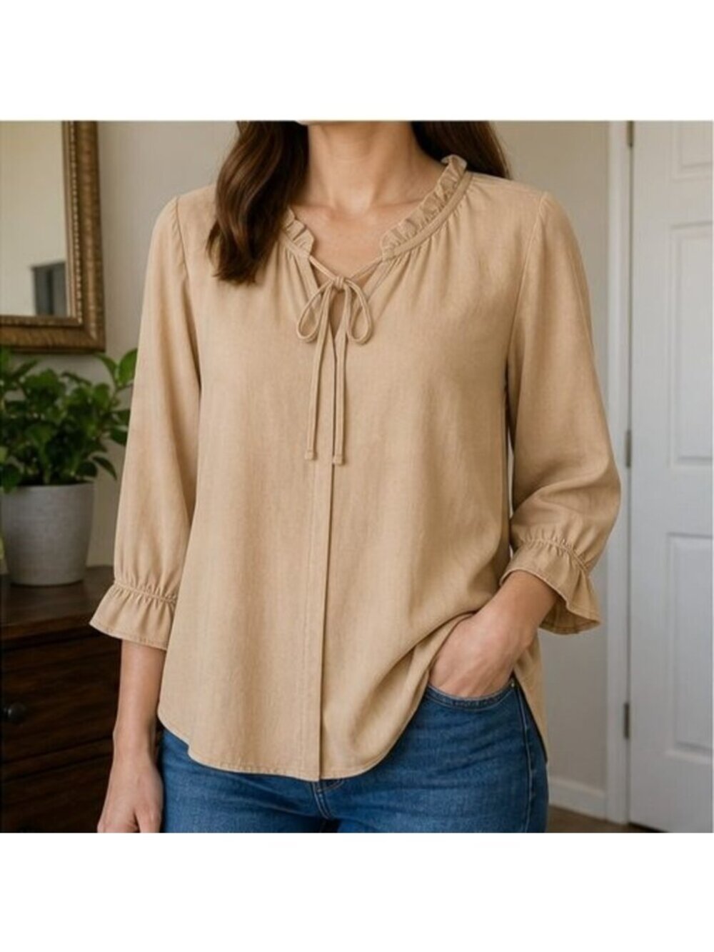 Camel Ruffle Blouse - Picture 2 of 6